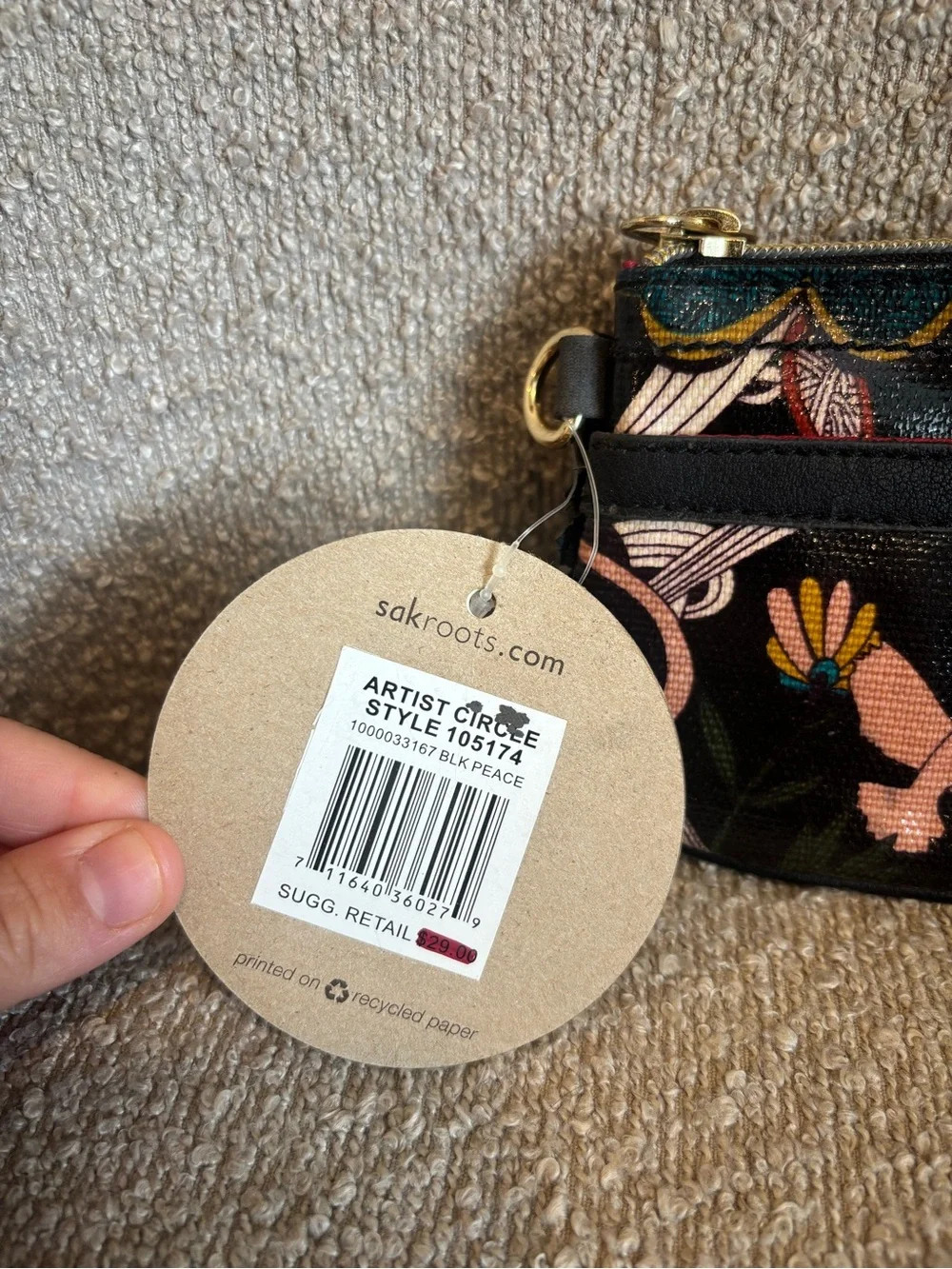 Sakroots Floral Printed Black Coin Purse with Gold Hardware. NWT!
